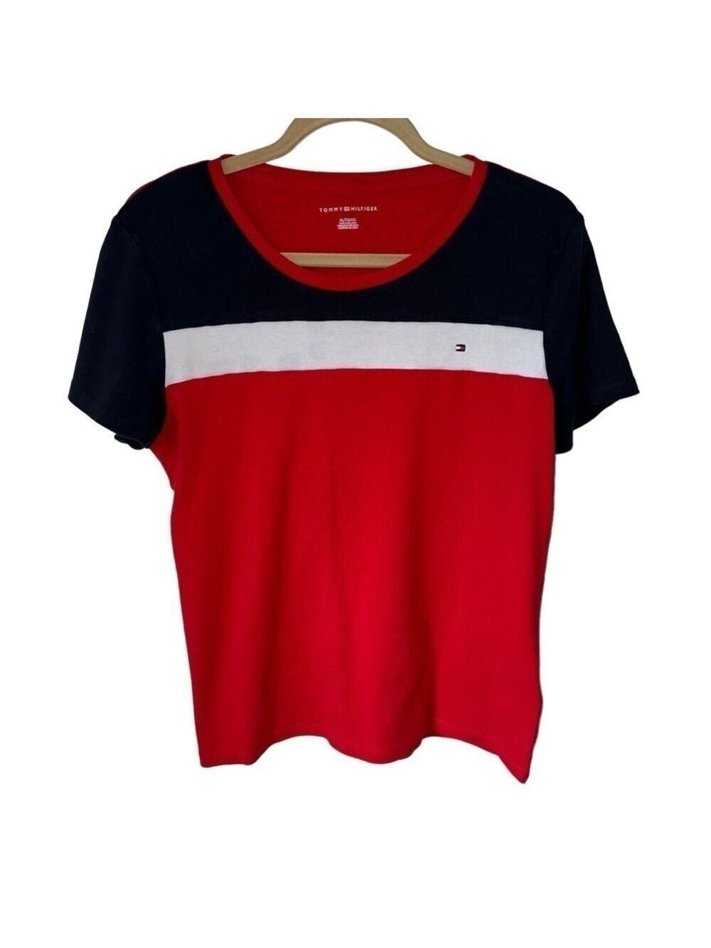 Tommy Hilfiger Women’s Y2K Vintage Short Sleeve Stripe Tee Embroidered Logo XL